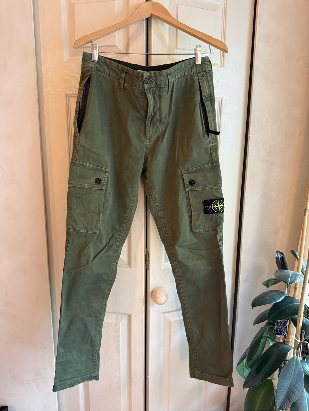 Stone Island Olive Cargo Trousers with Compass Badge
